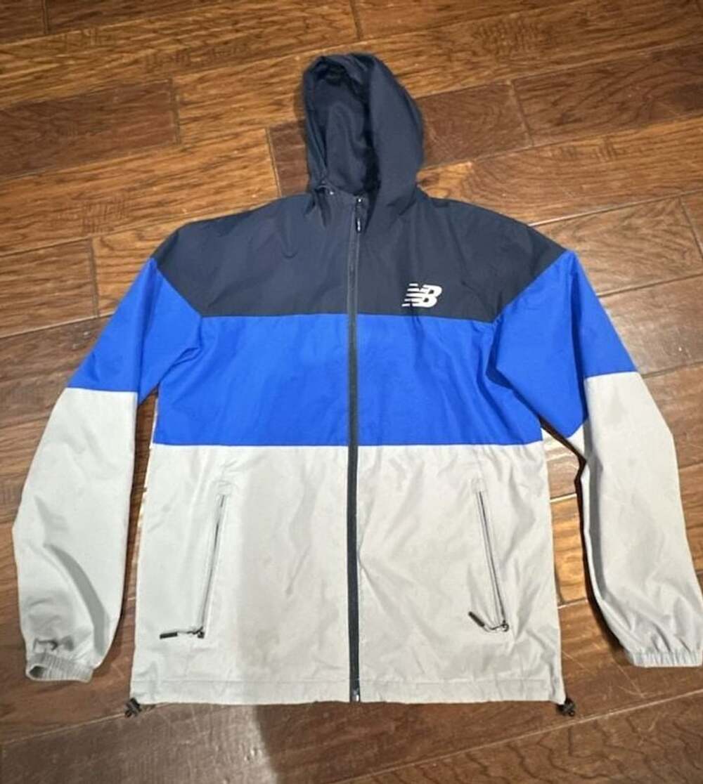 New Balance Colorblock Windbreaker Jacket Size S Blue Grey Navy Full-Zip